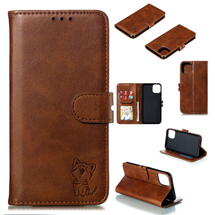 Embossed Happy Cat Pattern Horizontal Flip Leather Case with Holder & Card Slots & Wallet For iPhone 13 mini(Brown)-garmade.com