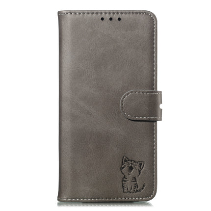 Embossed Happy Cat Pattern Horizontal Flip Leather Case with Holder & Card Slots & Wallet For iPhone 13(Grey)-garmade.com
