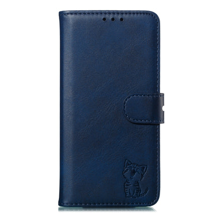 Embossed Happy Cat Pattern Horizontal Flip Leather Case with Holder & Card Slots & Wallet For iPhone 13(Blue)-garmade.com