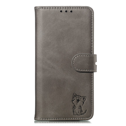 Embossed Happy Cat Pattern Horizontal Flip Leather Case with Holder & Card Slots & Wallet For iPhone 13 Pro(Grey)-garmade.com