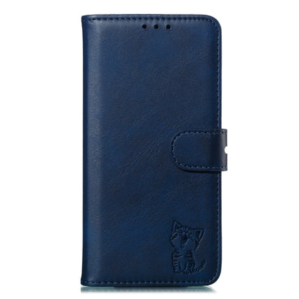Embossed Happy Cat Pattern Horizontal Flip Leather Case with Holder & Card Slots & Wallet For iPhone 13 Pro(Blue)-garmade.com