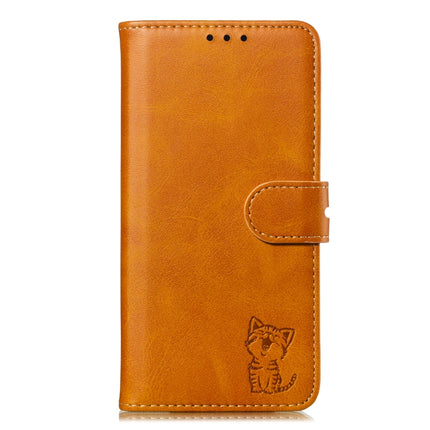 Embossed Happy Cat Pattern Horizontal Flip Leather Case with Holder & Card Slots & Wallet For iPhone 13 Pro(Yellow)-garmade.com