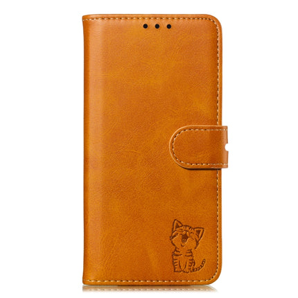 Embossed Happy Cat Pattern Horizontal Flip Leather Case with Holder & Card Slots & Wallet For iPhone 13 Pro Max(Yellow)-garmade.com