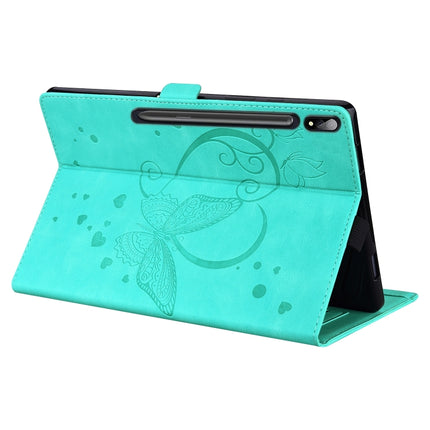 For Samsung Tab S7+ T970 T976B Love Butterfly Pattern Horizontal Flip Leather Case with Holder(Green)-garmade.com