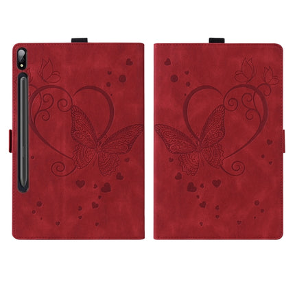 For Samsung Tab S7+ T970 T976B Love Butterfly Pattern Horizontal Flip Leather Case with Holder(Red)-garmade.com