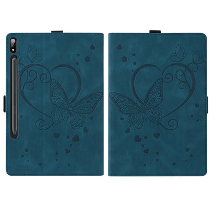 For Samsung Tab S7+ T970 T976B Love Butterfly Pattern Horizontal Flip Leather Case with Holder(Blue)-garmade.com