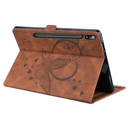 For Samsung Tab S7+ T970 T976B Love Butterfly Pattern Horizontal Flip Leather Case with Holder(Brown)-garmade.com