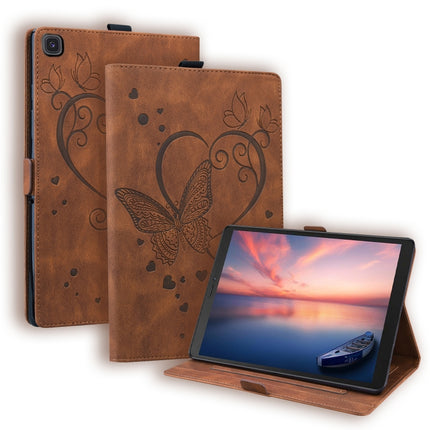 For Samsung Galaxy Tab A 8.0 (2019) SM-T290 SM-T295 Love Butterfly Pattern Horizontal Flip Leather Case with Holder(Brown)-garmade.com