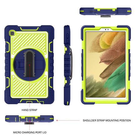 For Samsung Galaxy Tab A7 Lite T220 / T225 360 Degree Rotation Contrast Color Shockproof Silicone + PC Case with Holder & Hand Grip Strap & Shoulder Strap(Navy+Yellow Green)-garmade.com