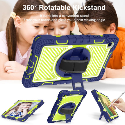 For Samsung Galaxy Tab A7 Lite T220 / T225 360 Degree Rotation Contrast Color Shockproof Silicone + PC Case with Holder & Hand Grip Strap & Shoulder Strap(Navy+Yellow Green)-garmade.com