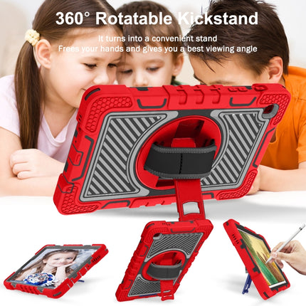 For Samsung Galaxy Tab A7 Lite T220 / T225 360 Degree Rotation Contrast Color Shockproof Silicone + PC Case with Holder & Hand Grip Strap & Shoulder Strap(Red+Black)-garmade.com