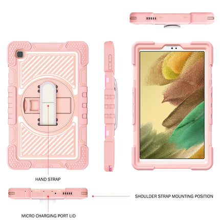 For Samsung Galaxy Tab A7 Lite T220 / T225 360 Degree Rotation Contrast Color Shockproof Silicone + PC Case with Holder & Hand Grip Strap & Shoulder Strap(Rose Gold)-garmade.com