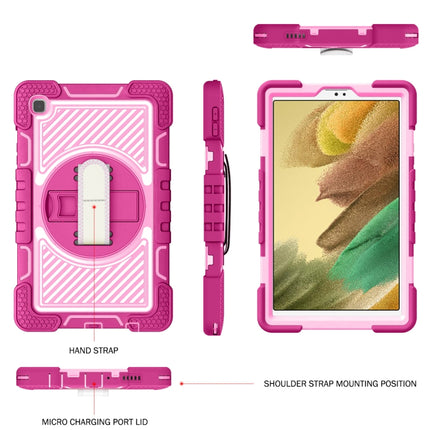 For Samsung Galaxy Tab A7 Lite T220 / T225 360 Degree Rotation Contrast Color Shockproof Silicone + PC Case with Holder & Hand Grip Strap & Shoulder Strap(Rose Red+Pink)-garmade.com