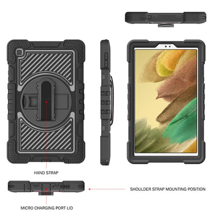 For Samsung Galaxy Tab A7 Lite T220 / T225 360 Degree Rotation Contrast Color Shockproof Silicone + PC Case with Holder & Hand Grip Strap & Shoulder Strap(Black)-garmade.com