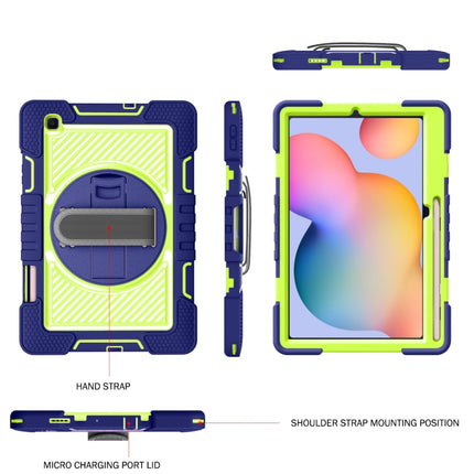 For Samsung Galaxy Tab S6 Lite P610/P615 360 Degree Rotation Contrast Color Shockproof Silicone + PC Case with Holder & Hand Grip Strap & Shoulder Strap(Navy+Yellow Green)-garmade.com