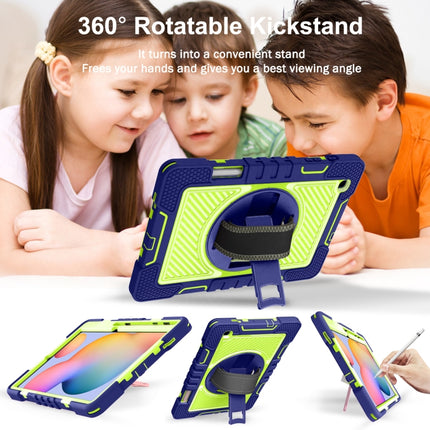 For Samsung Galaxy Tab S6 Lite P610/P615 360 Degree Rotation Contrast Color Shockproof Silicone + PC Case with Holder & Hand Grip Strap & Shoulder Strap(Navy+Yellow Green)-garmade.com