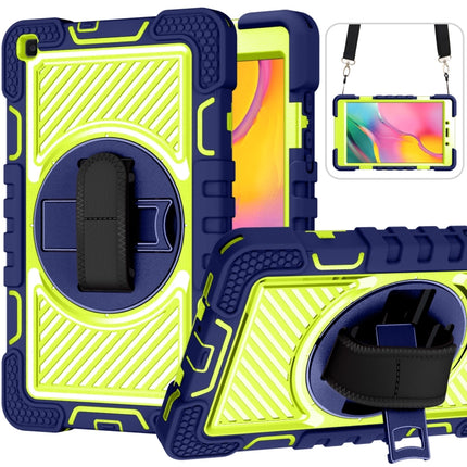 For Samsung Galaxy Tab A 8.0 2019 T290 360 Degree Rotation Contrast Color Shockproof Silicone + PC Case with Holder & Hand Grip Strap & Shoulder Strap(Navy+Yellow Green)-garmade.com