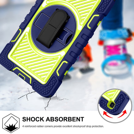 For Samsung Galaxy Tab A 8.0 2019 T290 360 Degree Rotation Contrast Color Shockproof Silicone + PC Case with Holder & Hand Grip Strap & Shoulder Strap(Navy+Yellow Green)-garmade.com
