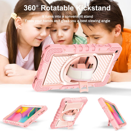 For Samsung Galaxy Tab A 8.0 2019 T290 360 Degree Rotation Contrast Color Shockproof Silicone + PC Case with Holder & Hand Grip Strap & Shoulder Strap(Rose Gold)-garmade.com