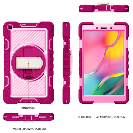 For Samsung Galaxy Tab A 8.0 2019 T290 360 Degree Rotation Contrast Color Shockproof Silicone + PC Case with Holder & Hand Grip Strap & Shoulder Strap(Rose Red+Pink)-garmade.com