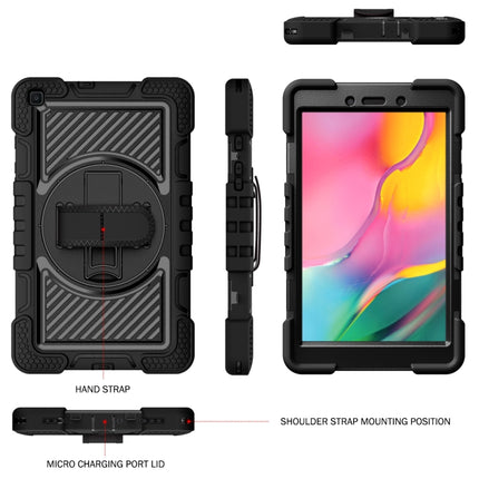 For Samsung Galaxy Tab A 8.0 2019 T290 360 Degree Rotation Contrast Color Shockproof Silicone + PC Case with Holder & Hand Grip Strap & Shoulder Strap(Black)-garmade.com