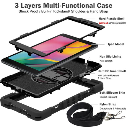 For Samsung Galaxy Tab A 8.0 2019 T290 360 Degree Rotation Contrast Color Shockproof Silicone + PC Case with Holder & Hand Grip Strap & Shoulder Strap(Black)-garmade.com