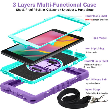 For Samsung Galaxy Tab A 8.0 2019 T290 360 Degree Rotation Contrast Color Shockproof Silicone + PC Case with Holder & Hand Grip Strap & Shoulder Strap(Purple + Mint Green)-garmade.com