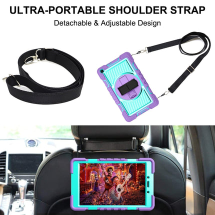 For Samsung Galaxy Tab A 8.0 2019 T290 360 Degree Rotation Contrast Color Shockproof Silicone + PC Case with Holder & Hand Grip Strap & Shoulder Strap(Purple + Mint Green)-garmade.com
