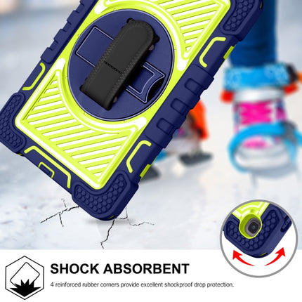 For Samsung Galaxy Tab A 8.4 2020 T307 360 Degree Rotation Contrast Color Shockproof Silicone + PC Case with Holder & Hand Grip Strap & Shoulder Strap(Navy+Yellow Green)-garmade.com