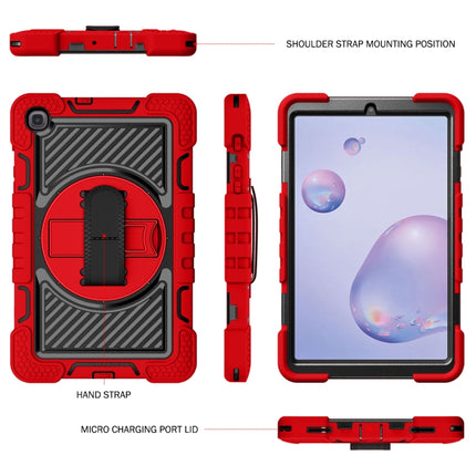 For Samsung Galaxy Tab A 8.4 2020 T307 360 Degree Rotation Contrast Color Shockproof Silicone + PC Case with Holder & Hand Grip Strap & Shoulder Strap(Red+Black)-garmade.com