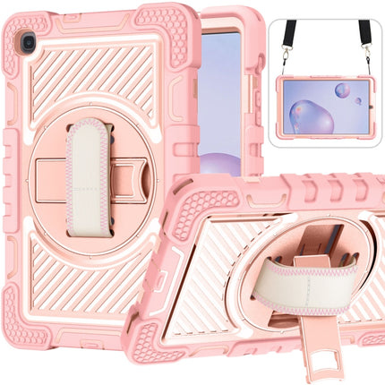 For Samsung Galaxy Tab A 8.4 2020 T307 360 Degree Rotation Contrast Color Shockproof Silicone + PC Case with Holder & Hand Grip Strap & Shoulder Strap(Rose Gold)-garmade.com