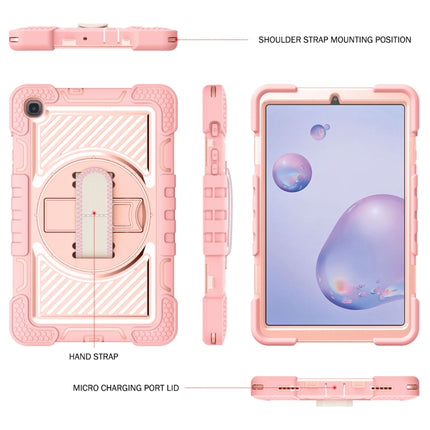 For Samsung Galaxy Tab A 8.4 2020 T307 360 Degree Rotation Contrast Color Shockproof Silicone + PC Case with Holder & Hand Grip Strap & Shoulder Strap(Rose Gold)-garmade.com