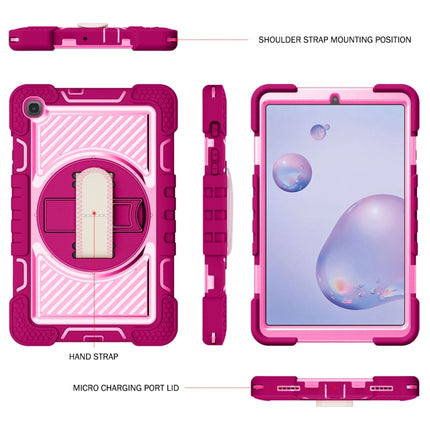 For Samsung Galaxy Tab A 8.4 2020 T307 360 Degree Rotation Contrast Color Shockproof Silicone + PC Case with Holder & Hand Grip Strap & Shoulder Strap(Rose Red+Pink)-garmade.com