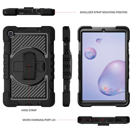 For Samsung Galaxy Tab A 8.4 2020 T307 360 Degree Rotation Contrast Color Shockproof Silicone + PC Case with Holder & Hand Grip Strap & Shoulder Strap(Black)-garmade.com