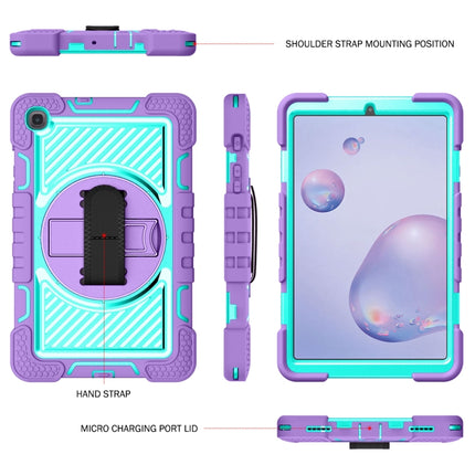 For Samsung Galaxy Tab A 8.4 2020 T307 360 Degree Rotation Contrast Color Shockproof Silicone + PC Case with Holder & Hand Grip Strap & Shoulder Strap(Purple + Mint Green)-garmade.com