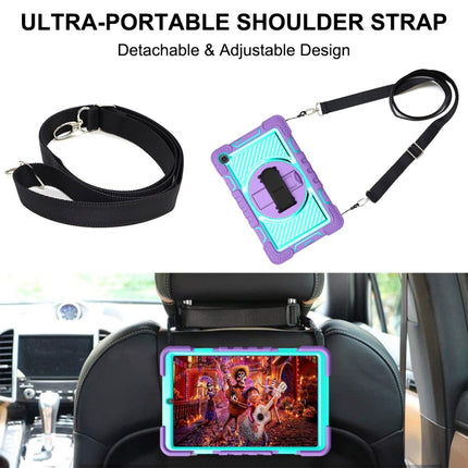 For Samsung Galaxy Tab A 8.4 2020 T307 360 Degree Rotation Contrast Color Shockproof Silicone + PC Case with Holder & Hand Grip Strap & Shoulder Strap(Purple + Mint Green)-garmade.com