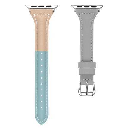 Three-color T-shape Leather Watch Band For Apple Watch Ultra 49mm&Watch Ultra 2 49mm / Series 9&8&7 45mm / SE 3&SE 2&6&SE&5&4 44mm / 3&2&1 42mm (Blue Apricot + Grey)-garmade.com
