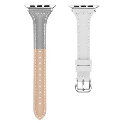 Three-color T-shape Leather Watch Band For Apple Watch Ultra 49mm&Watch Ultra 2 49mm / Series 9&8&7 45mm / SE 3&SE 2&6&SE&5&4 44mm / 3&2&1 42mm (Apricot Grey + White)-garmade.com