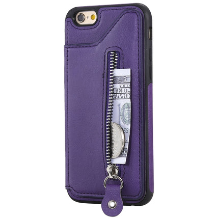 For iPhone 6 Solid Color Double Buckle Zipper Shockproof Protective Case(Purple)-garmade.com