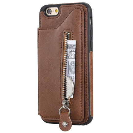 For iPhone 6 Solid Color Double Buckle Zipper Shockproof Protective Case(Brown)-garmade.com