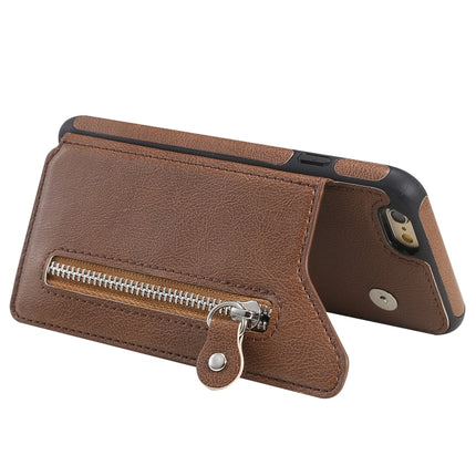 For iPhone 6 Solid Color Double Buckle Zipper Shockproof Protective Case(Brown)-garmade.com