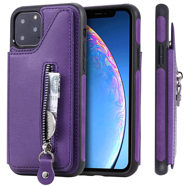 For iPhone 11 Pro Solid Color Double Buckle Zipper Shockproof Protective Case(Purple)-garmade.com