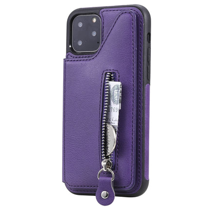 For iPhone 11 Pro Solid Color Double Buckle Zipper Shockproof Protective Case(Purple)-garmade.com