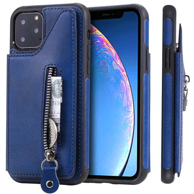 For iPhone 11 Pro Solid Color Double Buckle Zipper Shockproof Protective Case(Blue)-garmade.com