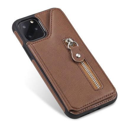 For iPhone 11 Pro Solid Color Double Buckle Zipper Shockproof Protective Case(Brown)-garmade.com