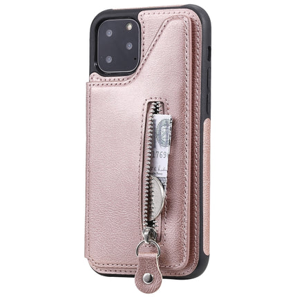 For iPhone 11 Pro Solid Color Double Buckle Zipper Shockproof Protective Case(Rose Gold)-garmade.com