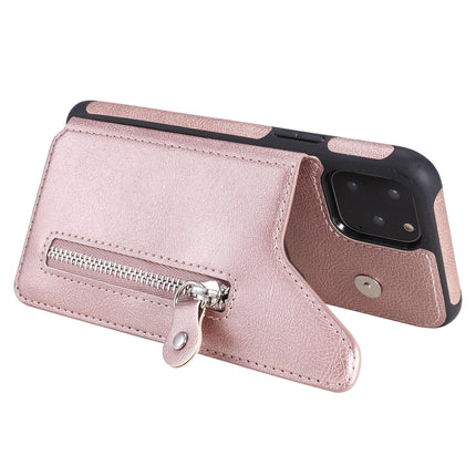 For iPhone 11 Pro Solid Color Double Buckle Zipper Shockproof Protective Case(Rose Gold)-garmade.com