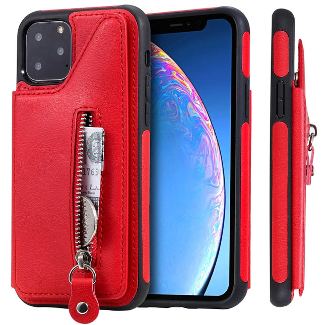 For iPhone 11 Pro Solid Color Double Buckle Zipper Shockproof Protective Case(Red)-garmade.com