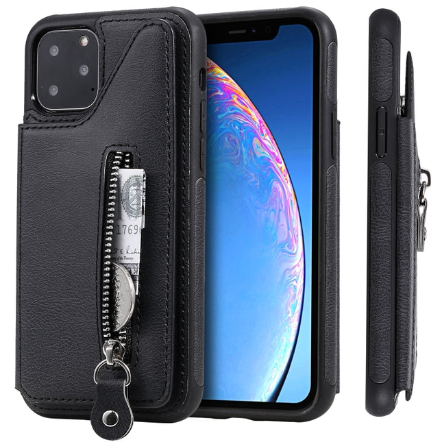 For iPhone 11 Pro Solid Color Double Buckle Zipper Shockproof Protective Case(Black)-garmade.com