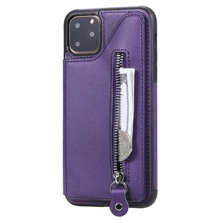 For iPhone 11 Pro Max Solid Color Double Buckle Zipper Shockproof Protective Case(Purple)-garmade.com